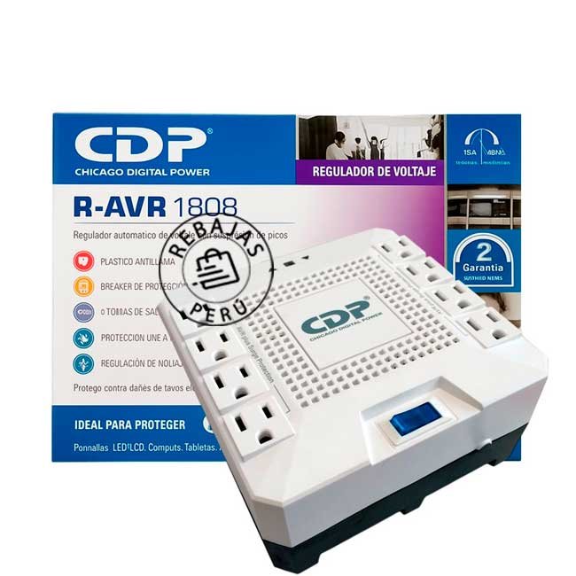 Estabilizador CDP R-AVR1808I 1800VA 1000W con 8 Salidas NEMA – Protección AVR y Sobretensión