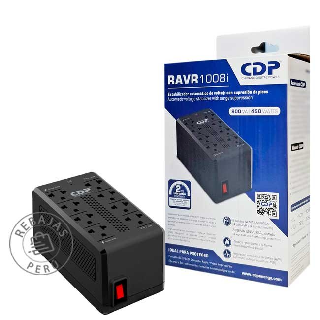 Estabilizador Automático de Voltaje CDP RAVR1008i 900VA/450W con Supresión de Picos, 8 Salidas, 220V