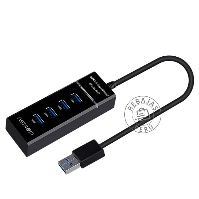 HUB USB 4 en 1 ASTROM AST H3400 con 4 Puertos USB 3.0 y Alta Velocidad de 4 Gbps para Windows