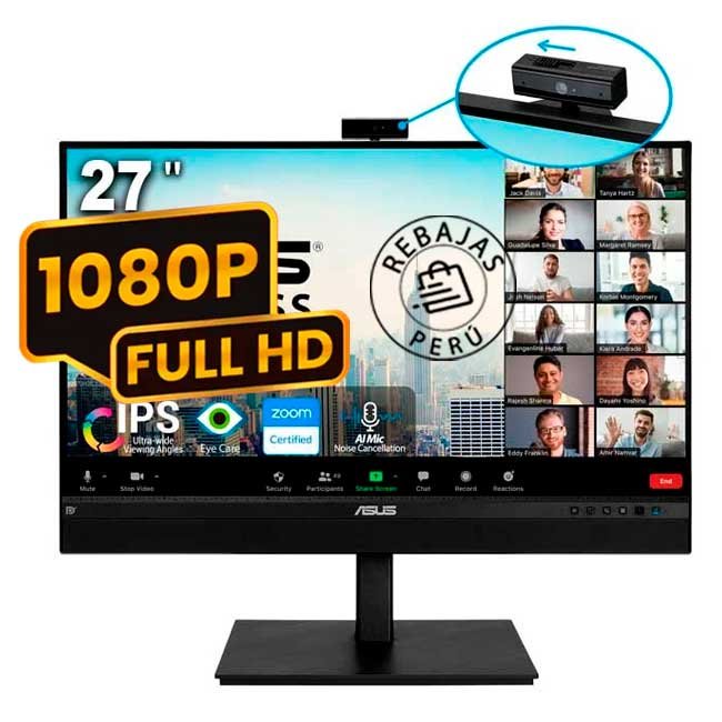 Monitor ASUS BE279QSK 27" Full HD con cámara web 2MP, altavoces estéreo y diseño ergonómico para videoconferencias