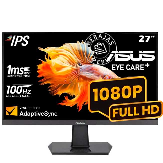Monitor ASUS VA27EHF 27” Full HD IPS, 100Hz, 1ms, HDMI, Low Blue Light y Flicker-Free – Ideal para Trabajo y Entretenimiento