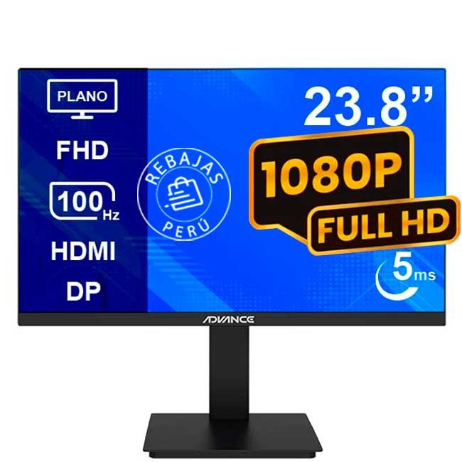Monitor Advance ADV-2450S 23.8” IPS Full HD 100Hz HDMI DisplayPort con Parlantes y Rotación Pivot