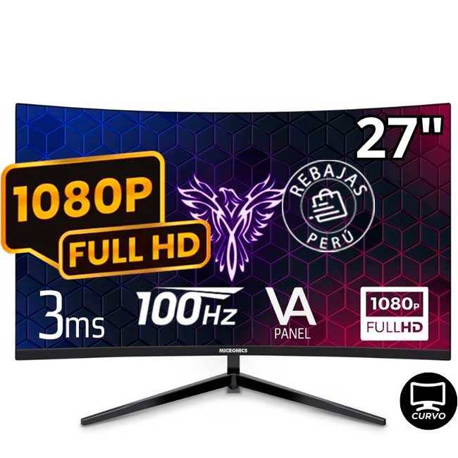 Monitor Micronics Brickell+ 27" Curvo FHD 3ms 100Hz MICDG27FC-100 con FreeSync