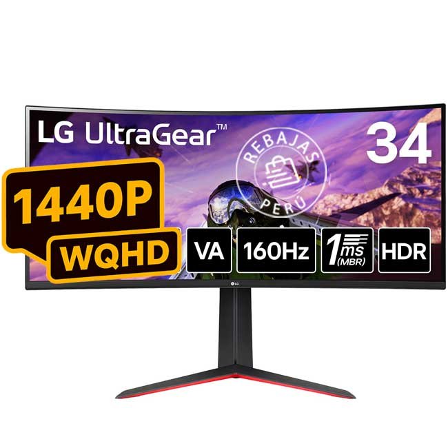 Monitor Curvo Gamer LG UltraGear 34GP63A-B 34" WQHD VA 160Hz HDR10 FreeSync Premium HDMI DP