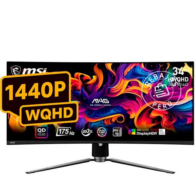 Monitor Curvo Gaming MSI MAG 341CQP QD-OLED 34" UWQHD 175Hz 0.03ms HDMI DP USB-C HDR400