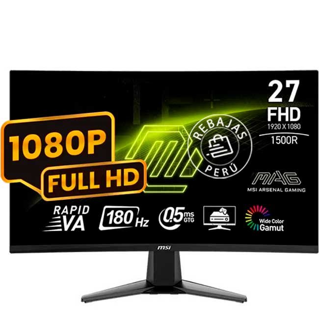 Monitor Curvo MSI MAG-27C6F 27" FHD 180Hz 0.5ms VA Adaptive-Sync HDMI DP