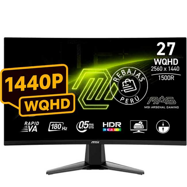Monitor Curvo MSI MAG-27CQ6F 27” WQHD 180Hz 0.5ms Rapid VA HDMI DP Gaming
