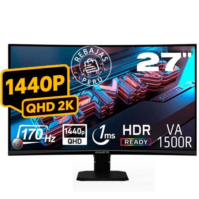 Monitor Gamer Gigabyte GS27QC 27" Curvo QHD 165Hz 1ms VA FreeSync Premium HDR