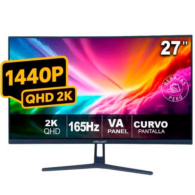 Monitor Gamer HALION HG 2725QC 27” Curvo VA, QHD 2K, 165Hz, 1ms, FreeSync, RGB, HDMI y DisplayPort