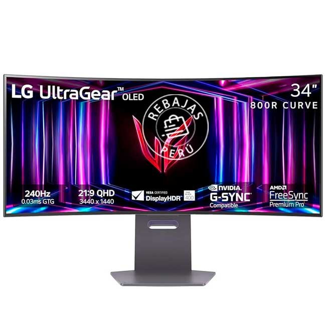 Monitor Gamer LG UltraGear OLED 34'' 240Hz 0.03ms UWQHD Curvo 800R HDR10 G-SYNC FreeSync | Modelo 34GS95QE-B