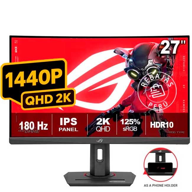 Monitor Gaming ASUS ROG Strix XG27WCS 27” QHD Curvo Fast VA 180Hz 1ms HDR10 USB-C HDMI DP