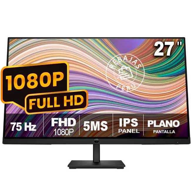Monitor HP P27 G5 64X69AA#ABA 27" IPS FHD 75Hz HDMI DP VGA Antirreflejo Low Blue Light VESA Negro
