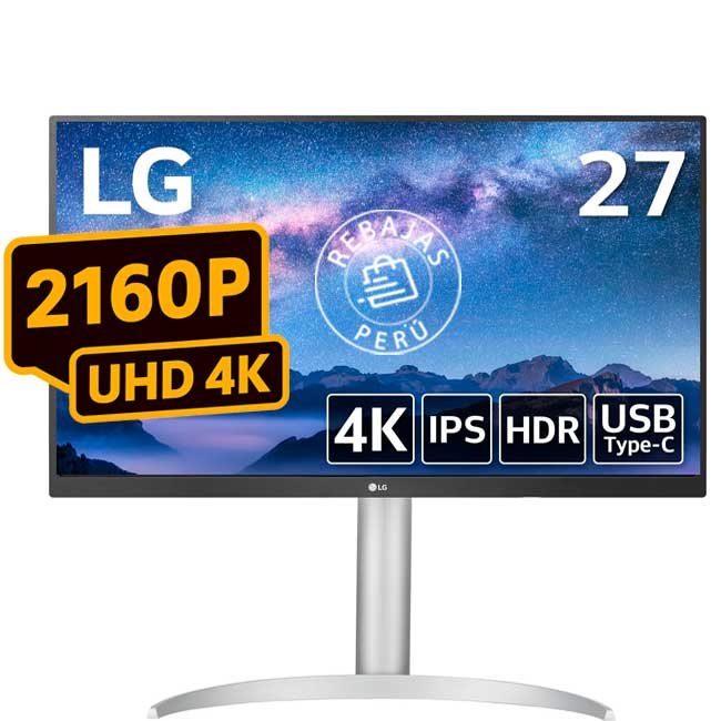 Monitor LG 27UP550N-W 27" IPS 4K UHD, HDR10, FreeSync, USB-C, Ajustable, Blanco
