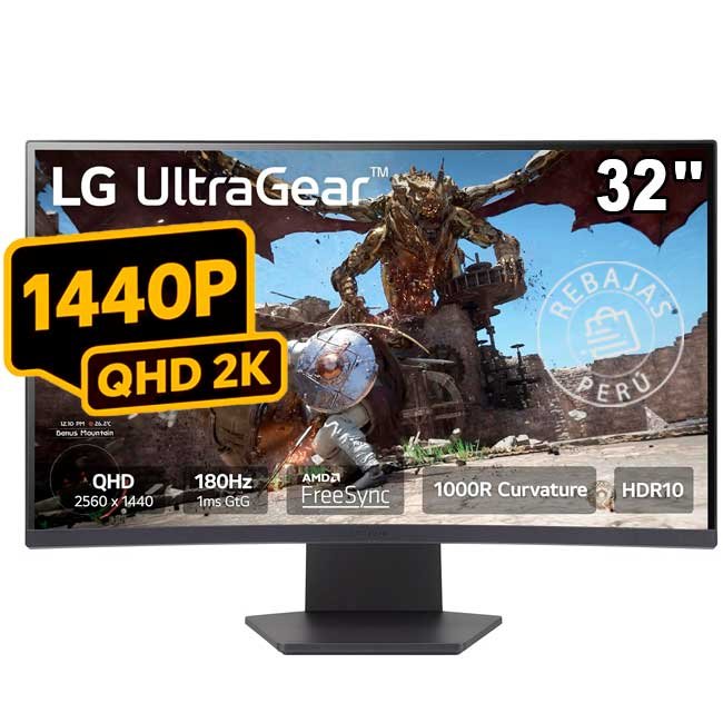 Monitor LG 32GS60QC-B 32'' QHD Curvo 180Hz, 1ms, FreeSync Premium y HDR10