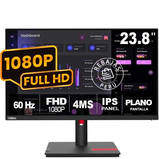 Monitor Lenovo 63CFMAR1LA ThinkVision T24i-30 23.8" Full HD IPS 60Hz HDMI DP VGA USB Ajustable VESA