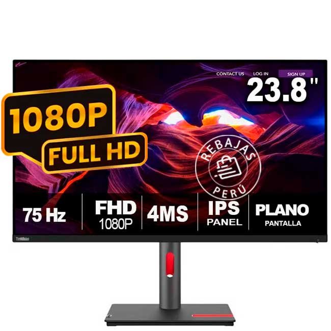Monitor Lenovo ThinkVision T24v-30 63D8MAR3LA 23.8” IPS FHD, HDMI/DP/VGA, 75Hz, Cámara FHD IR, USB, Altavoces, Antirreflejo, VESA, Negro