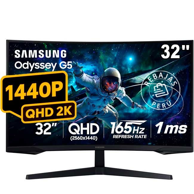 Monitor Samsung LS27CG552ELXPE Odyssey G5 G55C 27" Curvo QHD 165Hz 1ms FreeSync HDMI DisplayPort