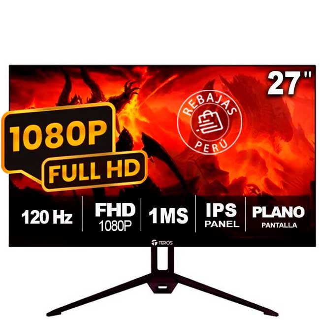Monitor TEROS TE-2713S 27" FHD IPS 120Hz 1ms FreeSync HDMI DP Parlantes | Bajo Consumo