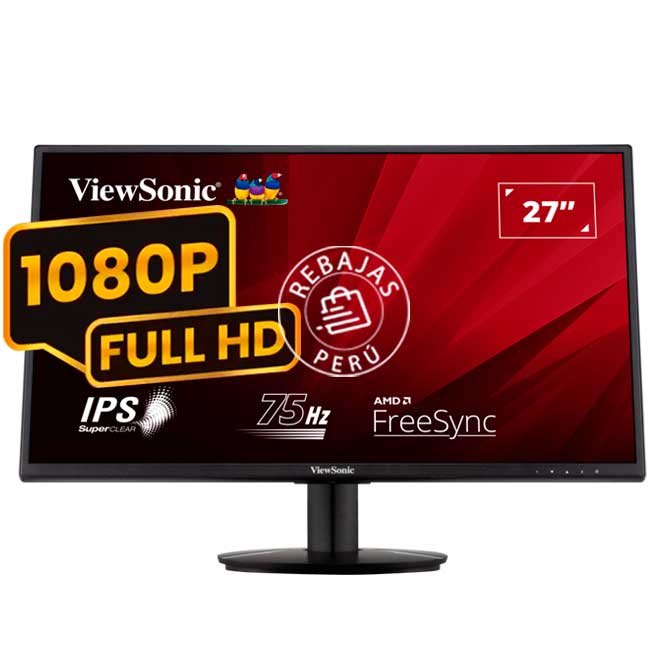 Monitor ViewSonic VA2718-SH 27” FHD IPS, 75Hz, 5ms, HDMI, Antideslumbrante, Marco Delgado, Bajo Consumo