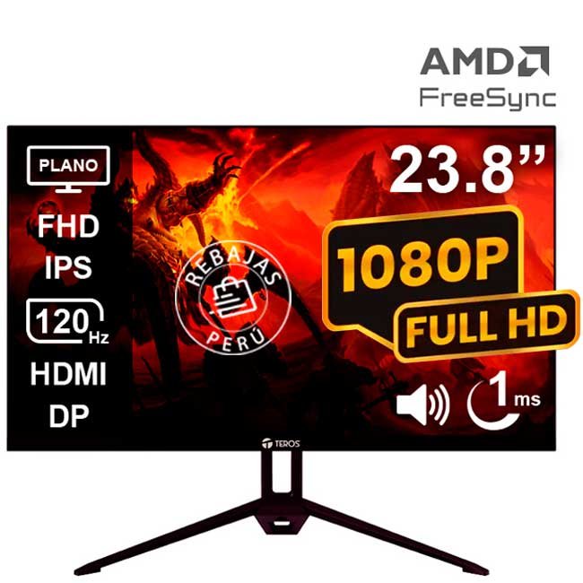 Monitor TEROS TE-2415S 23.8" FHD IPS 120Hz HDMI DP FreeSync Bajo Consumo