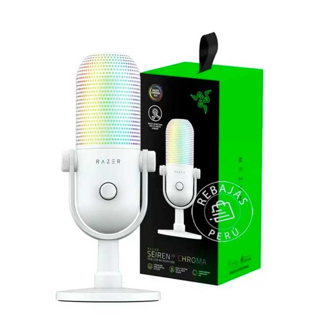 Razer Seiren V3 Chroma Micrófono Profesional USB con Iluminación RGB, blanco