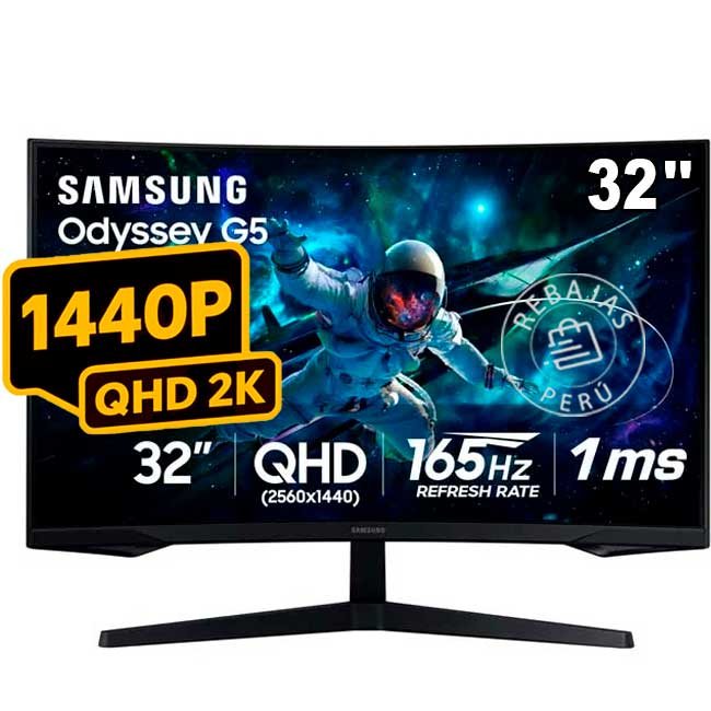 Samsung LS32CG552ELXPE Odyssey G5 G55C 32” QHD – Monitor Curvo 1000R, 165Hz, 1ms, HDR10 y FreeSync