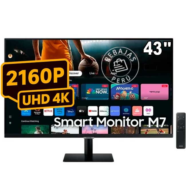 Samsung Smart Monitor M7 LS43DM702UNXGO 43” 4K UHD – Tizen OS, USB-C 65W, Altavoces, Wi-Fi, Bluetooth y Apps Integradas