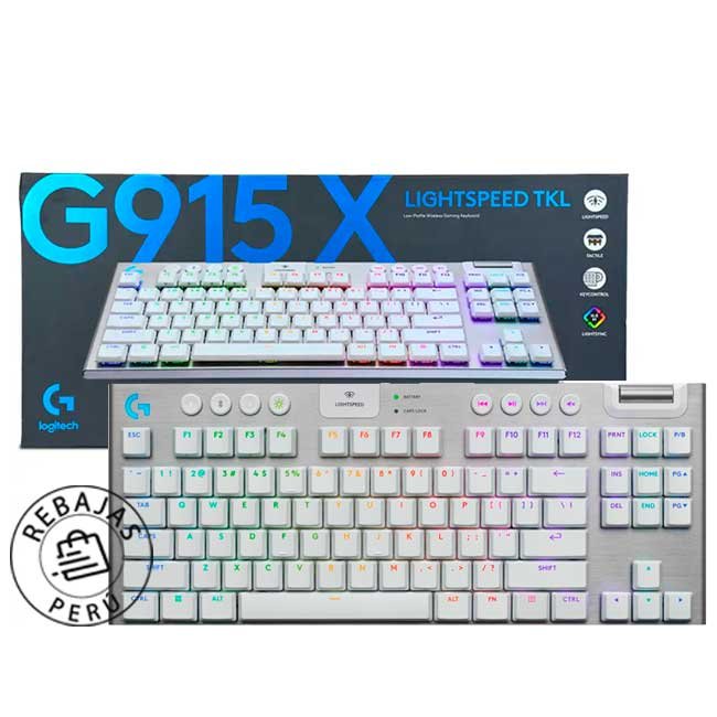 Teclado Mecánico Logitech G915 X TKL Blanco Inalámbrico LIGHTSPEED, RGB LIGHTSYNC, KEYCONTROL, Switch GX