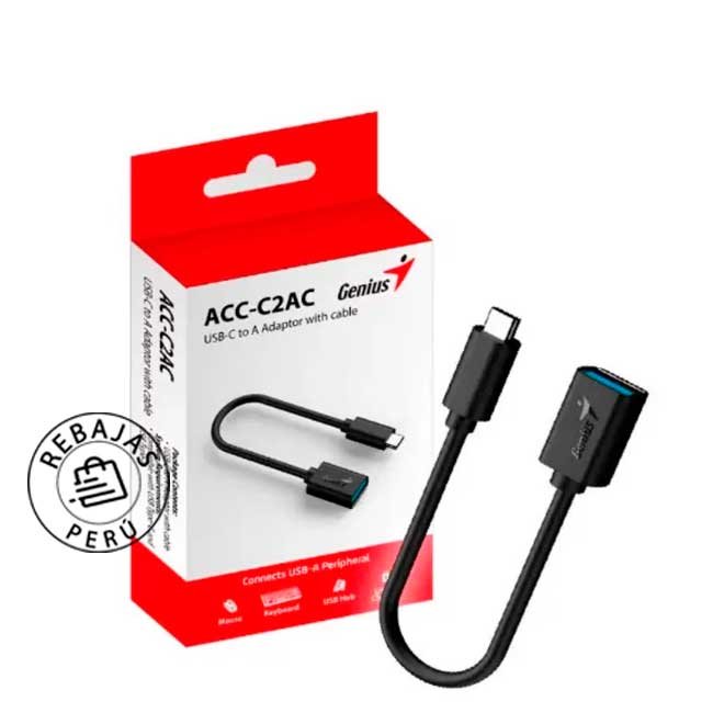 Adaptador Genius ACC-C2AC USB-C a USB-A 21cm – Conexión Rápida y Compacta