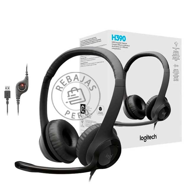 audifono Logitech H390 con Micrófono y USB, Cancelación de Ruido, Color Negro
