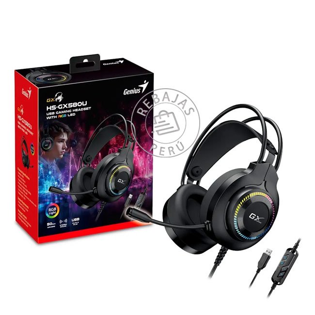 audifono Gamer Genius HS-GX580U con Sonido 7.1 Virtual y Micrófono Retráctil USB