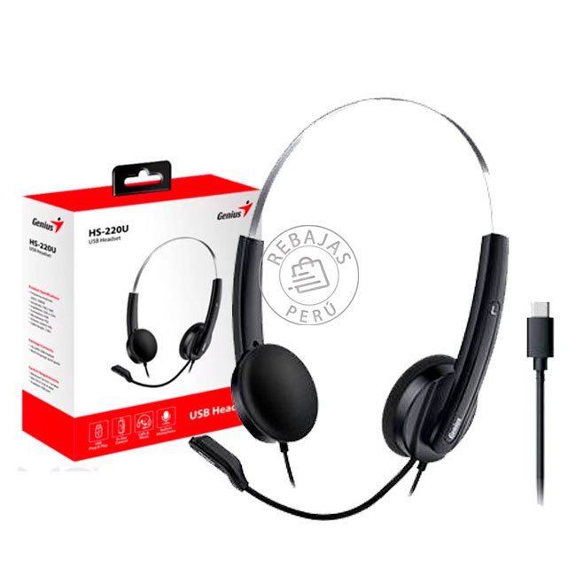 audifono Genius HS-220U con Micrófono USB, Cancelación de Ruido y Control de Volumen