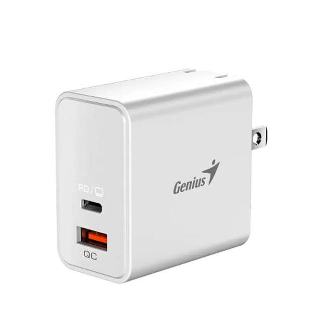 Cargador de Pared Genius PD-65AC 65W Fast Charge 1 USB-C 1 USB-A Blanco