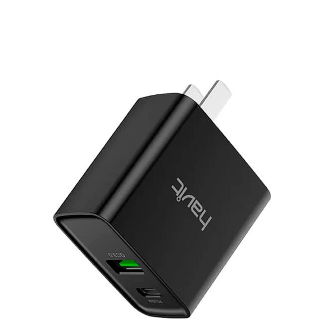 Cargador Rápido Havit HV-UC111 Black 20W USB-A + USB-C