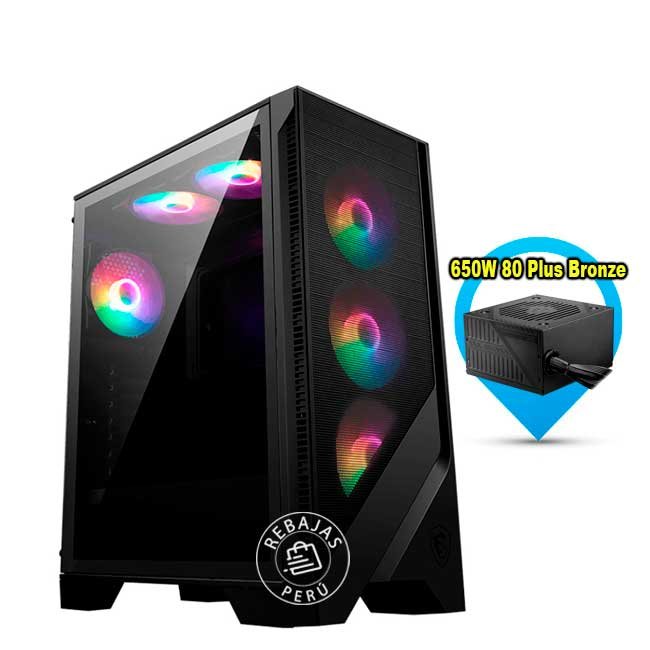 Case Gamer MSI MAG FORGE 120A B65 AIRFLOW Mid Tower con Fuente 650W 80 Plus Bronze, Vidrio Templado, USB 3.2 y 6 Ventiladores ARGB