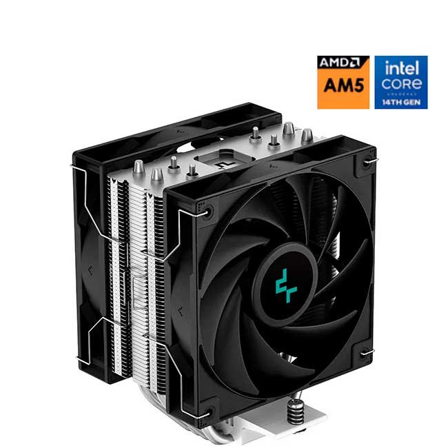 Cooler DeepCool AG400 Plus Dual-Fan, 4 Heatpipes, 120mm PWM, 500-2000 RPM, 75.89 CFM, Intel LGA1700/1200/115x y AMD AM5/AM4, Negro