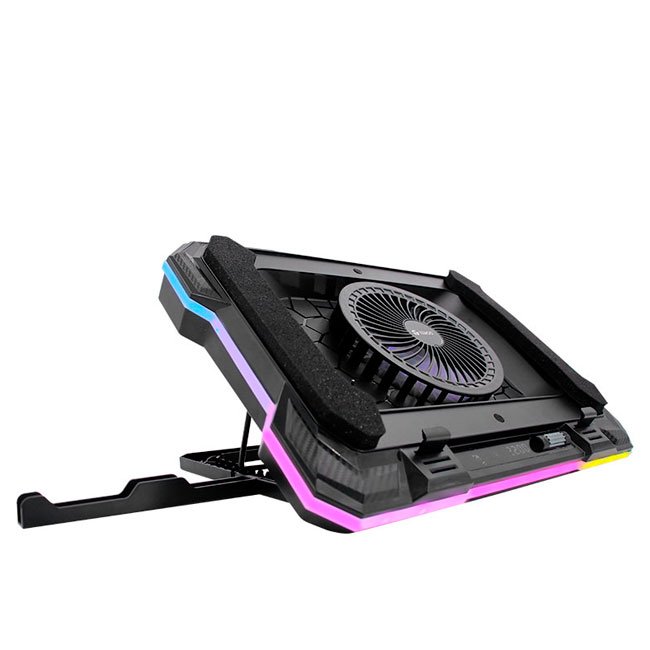 Cooler TEROS TE-7133N RGB para Notebooks 14" a 19" – 10 Modos RGB, LCD Táctil y Ajuste de Ángulo