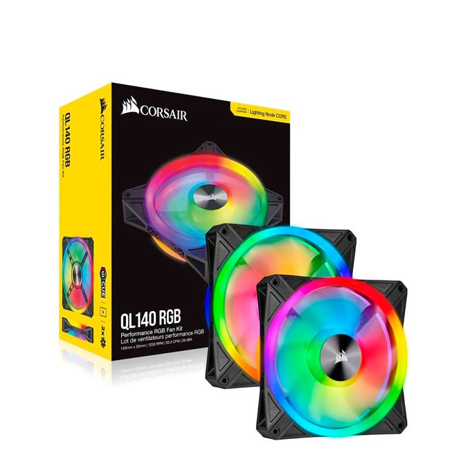 fan Corsair Dual QL140 RGB 140mm PWM Hidráulico con Iluminación ARGB - Pack Doble