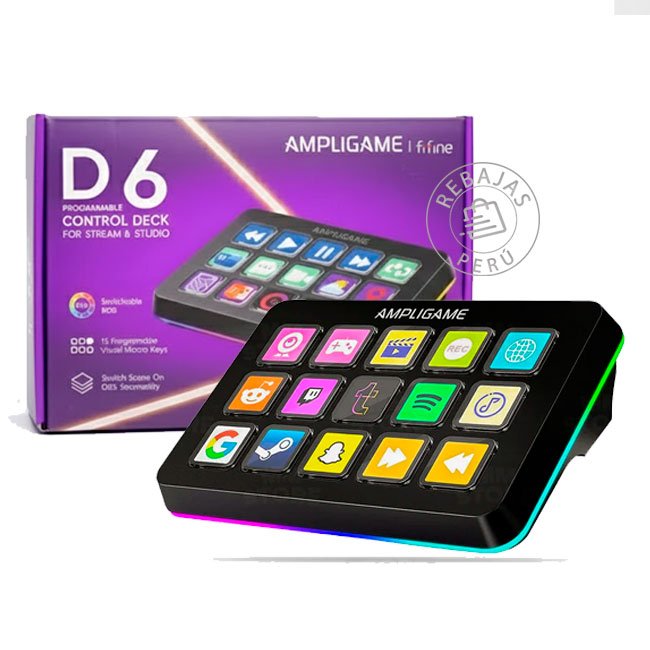 D6 Stream Deck Fifine 15 Keys Black Panel de Control con 15 Teclas LCD Personalizables USB-C
