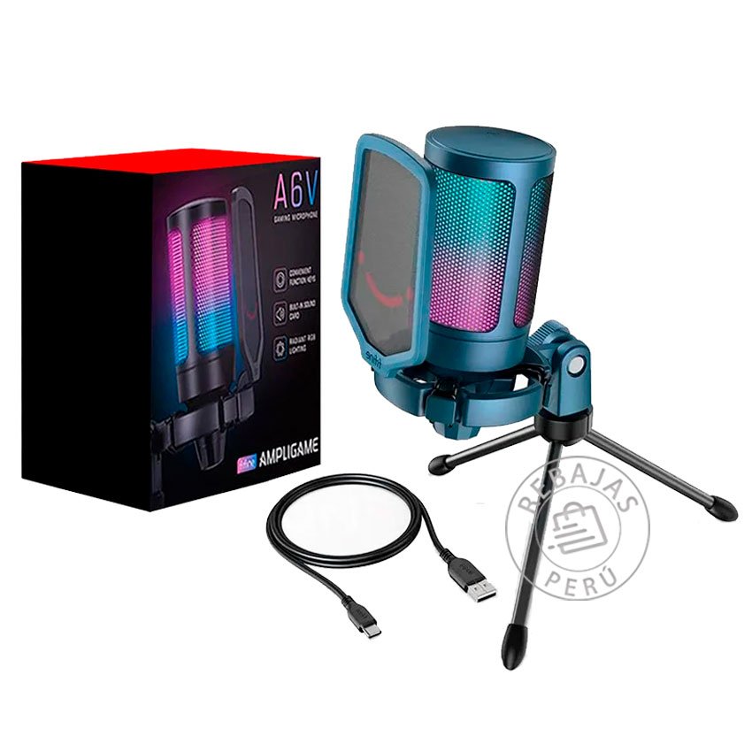 Micrófono Fifine A6V Blue | Condensador USB con RGB y Soporte de Trípode