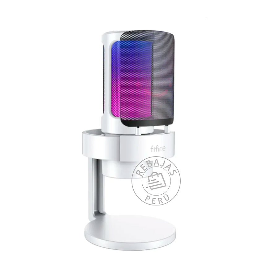 Micrófono Fifine A8 blanco Gamer RGB, Antipop y Sonido Profesional USB