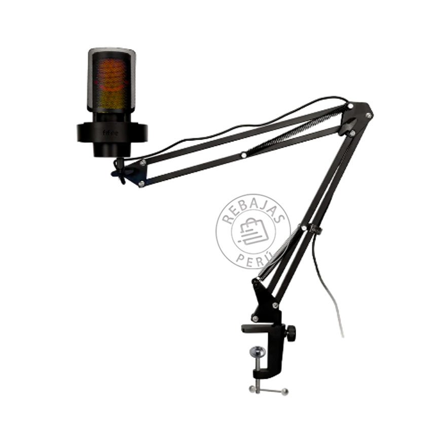 Micrófono Fifine A8T Black Condensador con Brazo, USB-C, 4 Patrones Polares y RGB