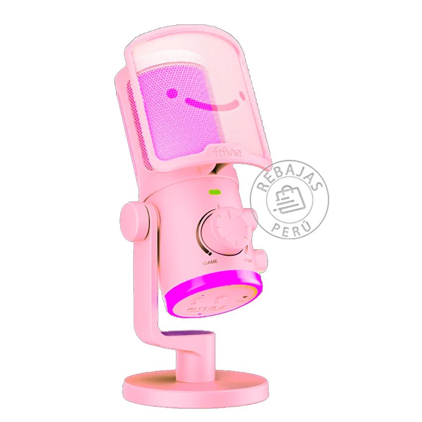 Micrófono Fifine AM6 Pink Condensador, USB-C, Cardioide, RGB y Soporte Circular