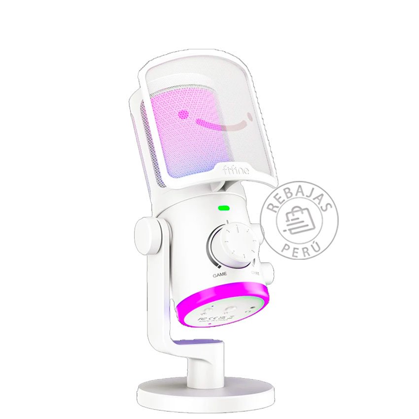 Micrófono Fifine AM6 White con Soporte Circular y RGB para Streaming y Grabación