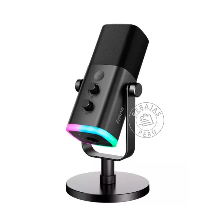 Micrófono Dinámico Fifine AM8 Black | USB-C/XLR, RGB, Cardioide y Control de Ganancia