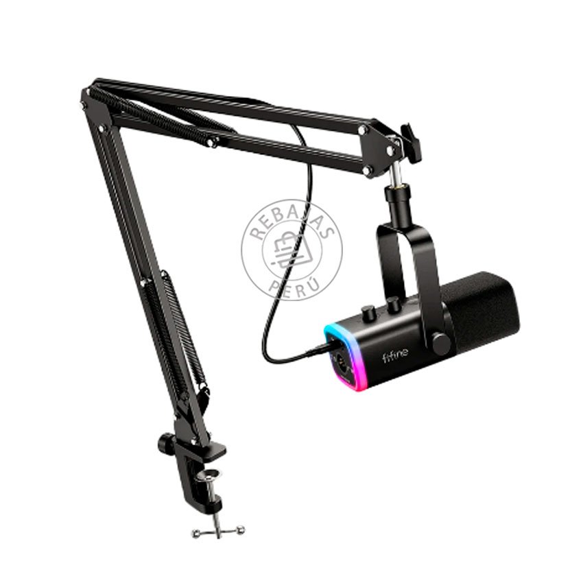 Micrófono Fifine AM8T Black Dinámico con Brazo, USB-C/XLR, Cardioide y RGB