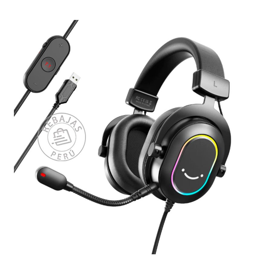 Audífono Gamer Fifine H6 Black Sonido 7.1 RGB con micrófono desmontable