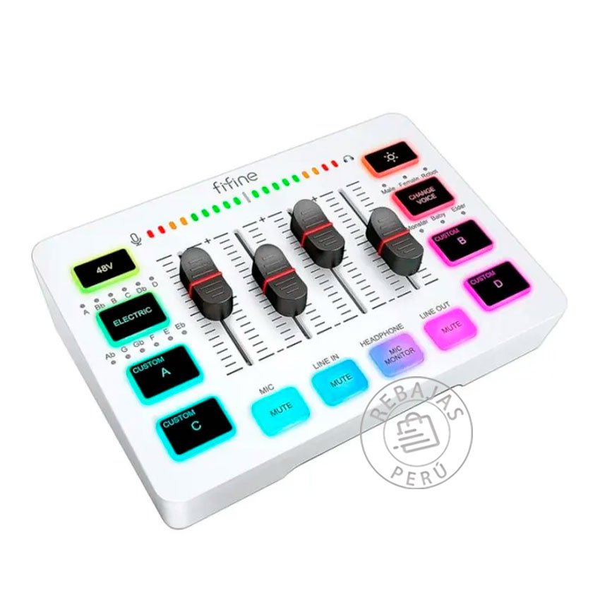 Mixer Fifine Ampligame Sc3 Rgb Streaming Xlr - Blanco