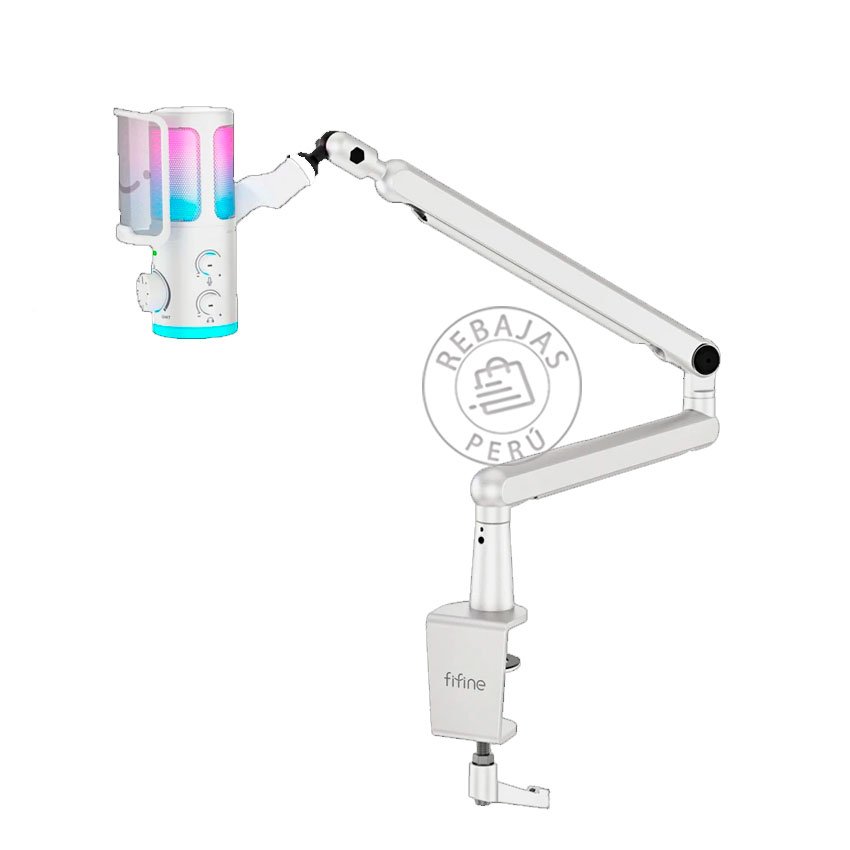 Micrófono Fifine TAM6 blanco Condensador con Brazo, USB-C, Cardioide y RGB