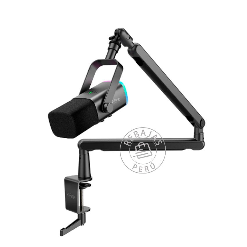 Micrófono Dinámico Fifine TAM8 Black USB/XLR con Brazo, RGB, Cardioide y Control de Ganancia
